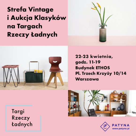 KUPUJĄC DESIGN WESPRĄ SCHRONISKO. AUKCJA KLASYKÓW DESIGNU Sztuka, LIFESTYLE - Targi Rzeczy Ładnych i portal Patyna.pl zapraszają do strefy vintage i na aukcję klasyków, która odbędzie się w weekend 22-23 kwietnia w budynku Ethos na Placu Trzech Krzyży. Część dochodu z aukcji zostanie przeznaczona na Schronisko dla zwierząt w Korabiewicach.